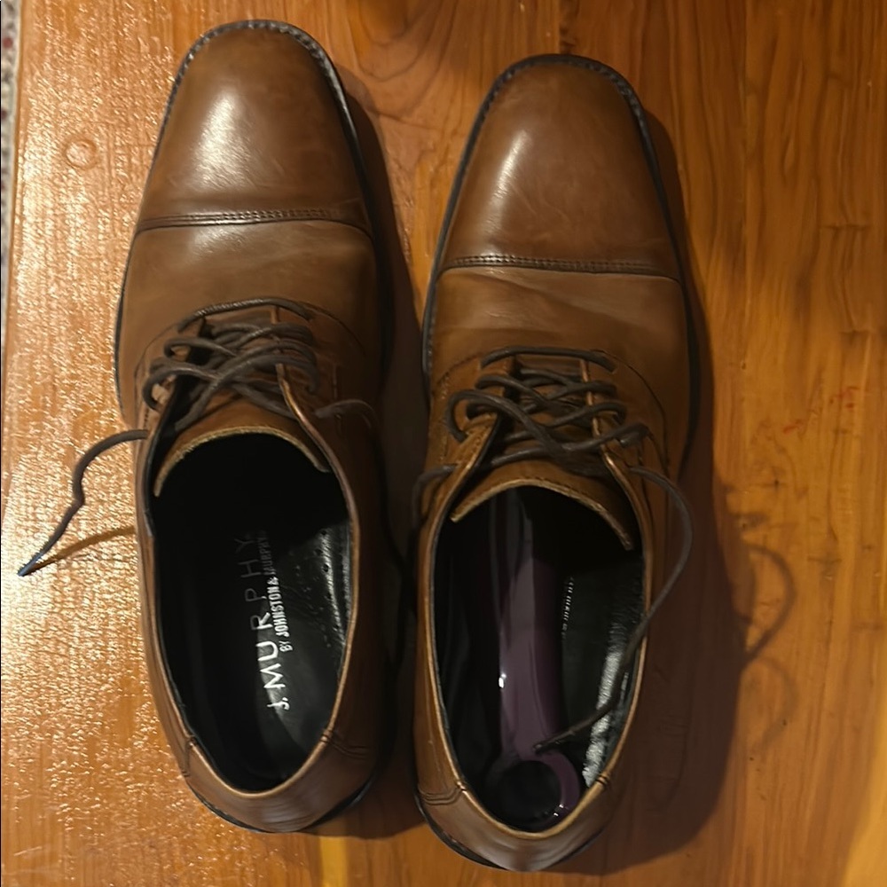 Johnston & Murphy Cognac Brown Leather Lace-Up Dress Oxfords